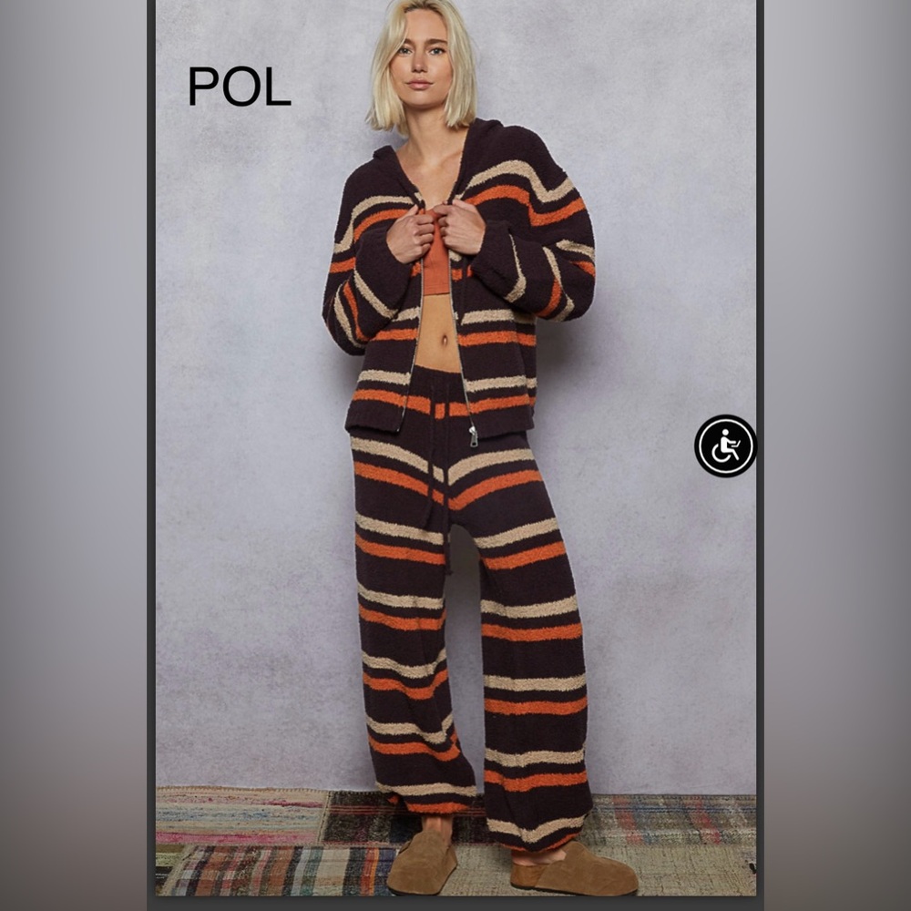 BPB219-3🤎❤️POL playful Striped Pants in softest berber fleece-perfect casual day - Picture 3 of 9